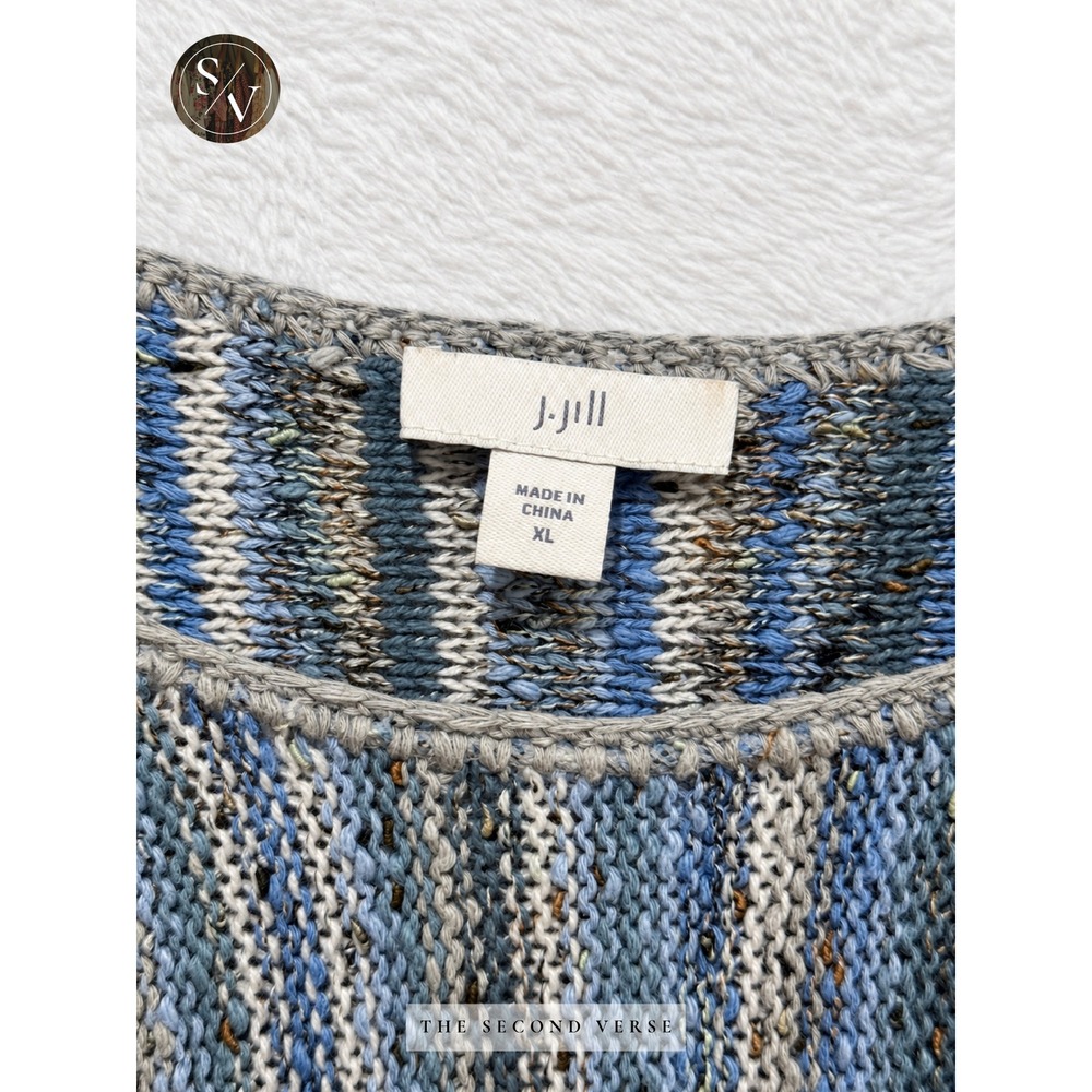 J. Jill Women XL Blue Space Dye Vertical Stripe Knit Sweater Boho Lagenlook - Picture 7 of 9